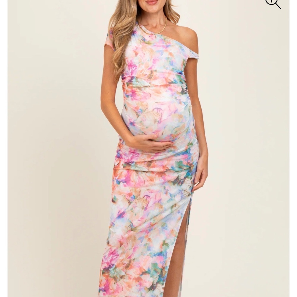 Pinkblush One-Shoulder Maternity Maxi Dress - Pastel Watercolor
